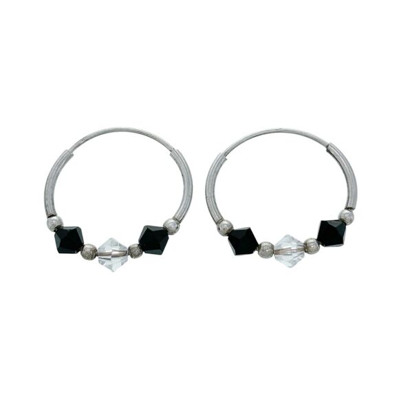Vintage Sterling Silver 925 Crystal Hoop Earrings - Picture 2 of 4